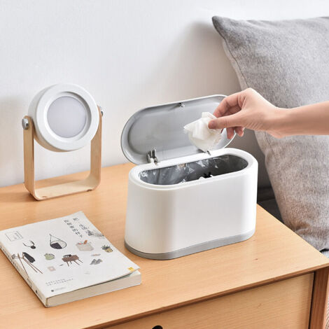 Cestino Porta Rifiuti In Plastica 12 Litri – Piccolo Secchio Per Ufficio, Camera Da Letto O Bagno, Colore Bianco Con Maniglia Integrata