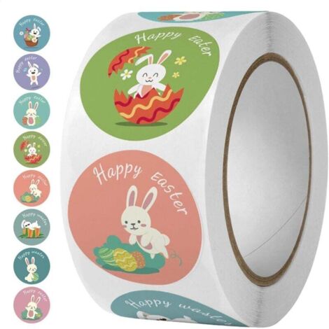 AhfuLife 4 Rotolo di Adesivi Pasquali, 2000 pcs Adesivi Pasquali per Bambini, con Uova di Coniglio, Etichette Autoadesive a Tema Pasquale, Biglietti Regalo per Bambini, Decorazioni di Buste Pasquali