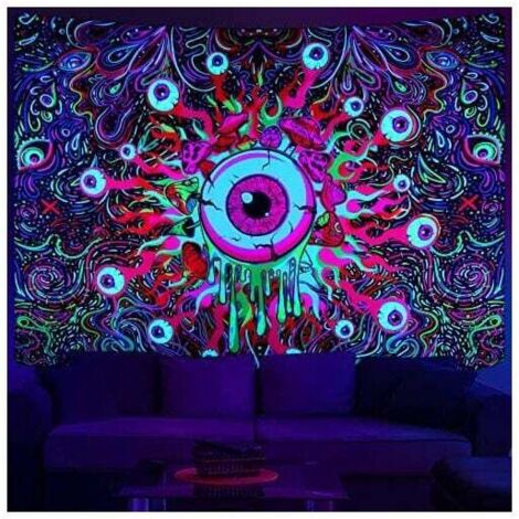 KZQ 150x130cm Arazzo da parete con funghi colorati reattivi ai raggi UV, stile hippie, per soggiorno, camera da letto, arredamento per la casa