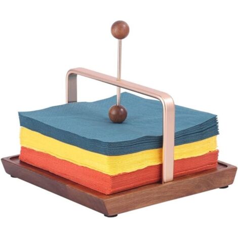Porta tovaglioli rustico in legno KZQ con barra centrale in acciaio inossidabile e peso per tavoli da cucina, picnic, ristoranti, bar e decorazioni per la casa. (1/4)