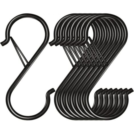 KZQ Ganci a S in metallo con sistema anticaduta, 8 pezzi, per appendere piante, vasi e tazze, per appendere borse e vestiti, 9 x 4 cm, nero (1/4)