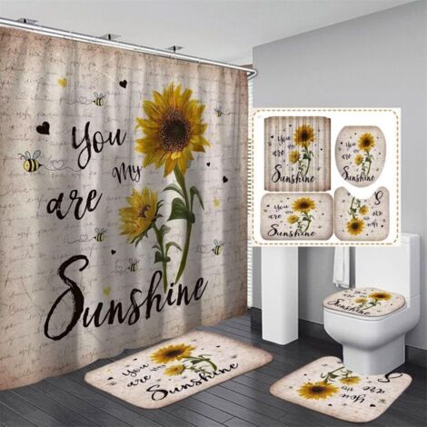 KZQ Sonnenblumen-Badvorhang-Set mit 4-teiligen Teppichen "You Are My Sunshine", Badezimmer-Dekor-Set, wasserdichtes Duschvorhang-Set, rutschfester Teppich, Badezimmerteppiche, Duschvorhang-Set mit 1 (1/4)