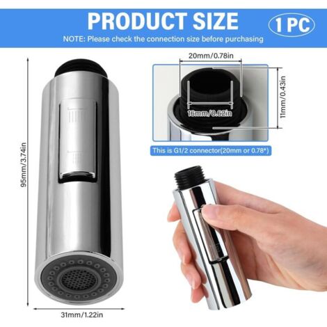 Soffione Doccia Estrattibile Per Rubinetto Cucina O Lavello – Testina Spruzzo Universale G1/2” Con Doppia Modalità (Getto/Aspirazione) – Ricambio In ABS, Cromo - 5
