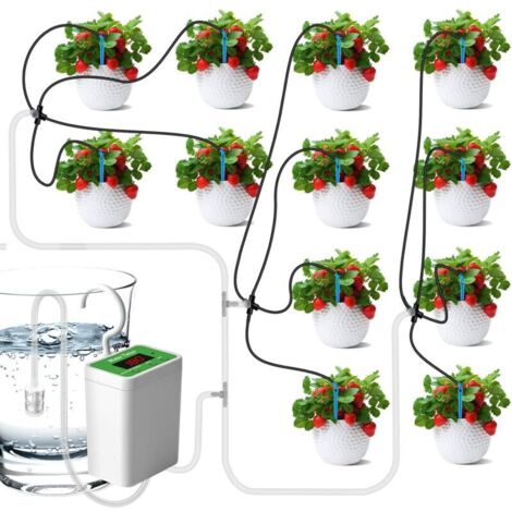 Kit di irrigazione a goccia automatico KZQ, 12 set di sistema di autoirrigazione per piante da interno, display a LED e sistema di irrigazione a goccia ricaricabile tramite USB