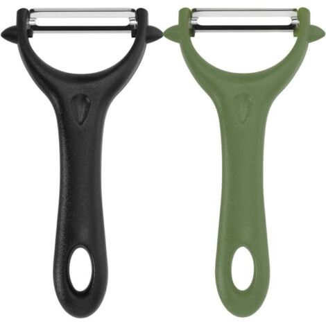 KZQ 2 pezzi pelapatate universali in acciaio inox, pelapatate manuale per patate e verdure con impugnatura ergonomica, coltello da cucina con lama affilata per frutta e verdura (nero, verde) (1/4)
