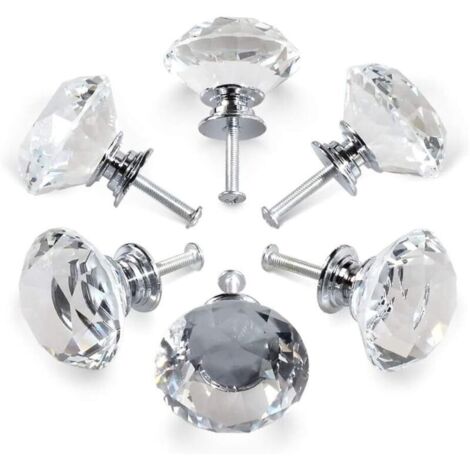 KZQ Confezione da 6 pomelli per cassetti in cristallo a forma di diamante da 30 mm, maniglie per ante di armadi, maniglie per ante in vetro da cucina, armadietti e cassettiere per cucine e uffici. (1/4)