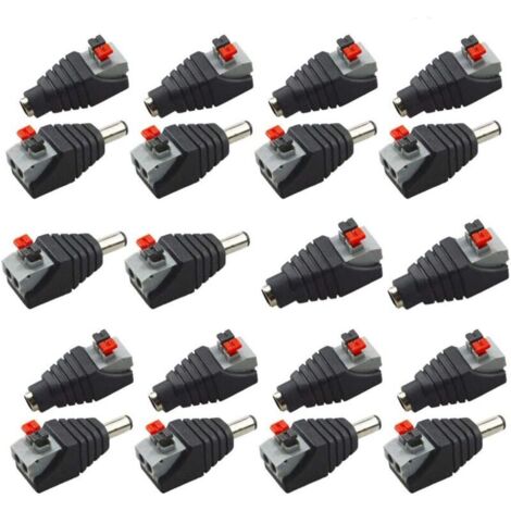 Adattatore per spina a pulsante CC professionale KZQ (confezione da 20), connettore rapido senza viti da 5,5 mm x 2,1 mm per strisce LED da 12 V, telecamere CCTV e altri dispositivi elettronici.