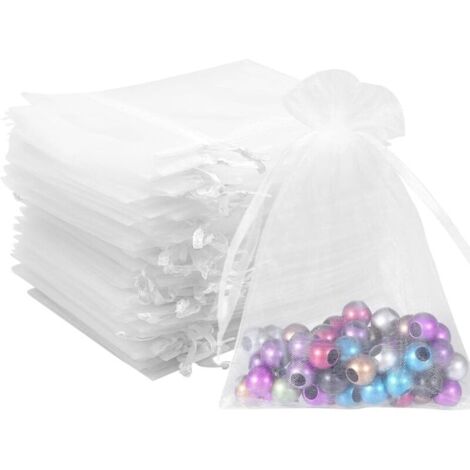 KZQ 100 sacchetti in organza bianca 10x12cm, sacchetti trasparenti con coulisse per piccoli oggetti, regali, confezionamento e organizzazione di gioielli.