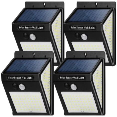 KZQ Luci solari per esterni, Lampada solare con sensore di movimento per esterni, 3 modalità [4 confezioni da 144 LED] Illuminazione solare per esterni impermeabile Lampada da parete per esterni senza (1/4)