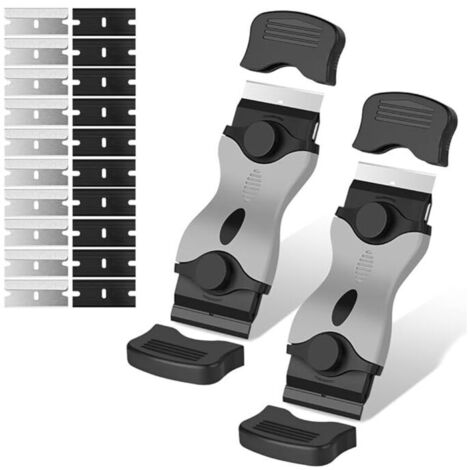 Raschietto per vetri KZQ, confezione da 2 raschietti per piano cottura in vetroceramica con 10 lame extra in metallo e 10 lame in plastica, per piano cottura a induzione, auto, vetro, specchio, adesiv