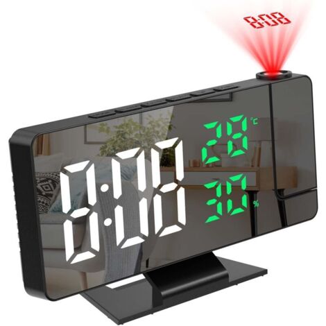 Sveglia con proiettore da soffitto, sveglia con proiettore, orologio digitale con proiettore a 180°, schermo a specchio da 7,8 pollici, 4 livelli di luminosità regolabili, temperatura e umidità, funzi (1/4)