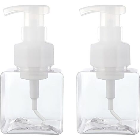 Dispenser di sapone schiumogeno KZQ (confezione da 2, 250 ml, 8,5 oz), dispenser di lozione in plastica PETG trasparente e quadrato per sapone liquido da cucina e bagno. (1/4)