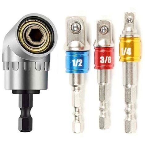 KZQ 1 pezzo punta da trapano ad angolo retto e 3 pezzi adattatore per bussola 1/2 pollice 3/8 pollice 1/4 pollice set di attacco angolare 105 gradi cacciavite magnetico accessorio a cambio rapido per