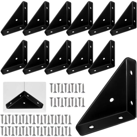 KZQ 12 staffe per mensole triangolari in metallo, staffe per mensole triangolari nere, staffa angolare in metallo, staffa triangolare per mobili, staffa angolare con viti, per bordo scrivania e letto