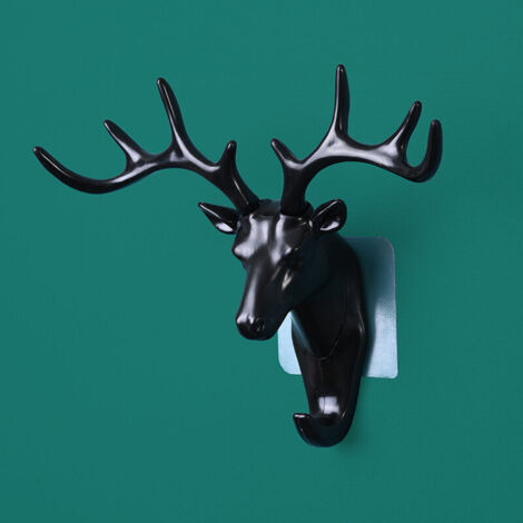 KZQ Gancho para llaves de pared con forma di cervo y 9 ganchos, organizer decorativo senza perforazioni, colore negro (1/3)