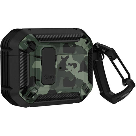 Custodia KZQ compatibile con AirPods 2, clip di bloccaggio sicura, custodia protettiva antiurto con portachiavi (nero + verde mimetico) (1/3)
