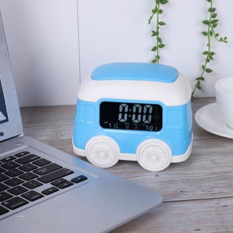 Sveglia digitale a forma di auto KZQ per bambini, per cameretta dei bambini, con luce notturna e cartoni animati, per imparare a dormire. (1/4)
