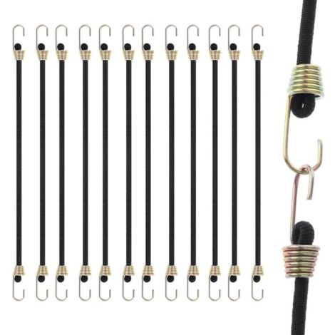 Corde elastiche KZQ con ganci, confezione da 12, corde elastiche in gomma resistenti da 25 cm per fissare bagagli, tende, teloni e auto (1/4)