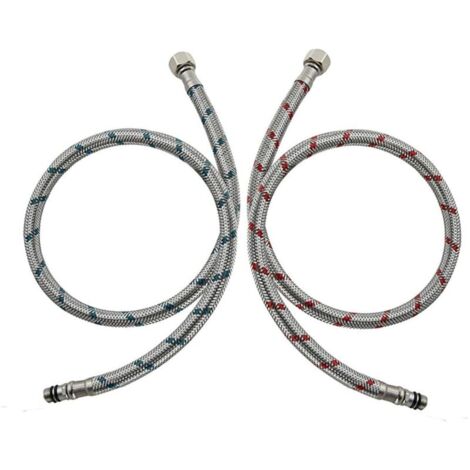KZQ Connettore maniglia griglia G3/8 x M10 da 60 cm, 2 unità, acciaio inossidabile, flessibile, per giradischi da cucina (rosso e azzurro)