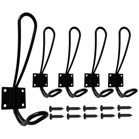 Appendiabiti da parete KZQ nero, confezione da 5 ganci da parete e ganci appendiabiti per la casa, gancio in metallo retrò resistente con viti per ingresso, bagno, WC, mobili da cucina (1/4)