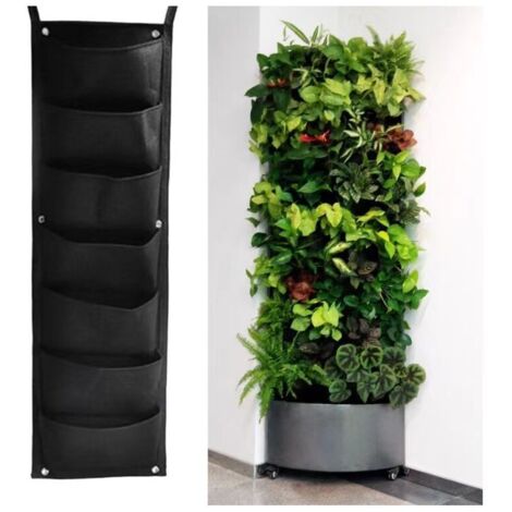 KZQ Sacchetti per fioriere sospesi con 7 tasche, Sacchetti per fioriere sospesi verticali da parete per cortile, giardino, decorazione per la casa (nero)