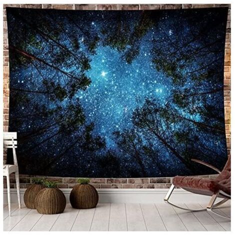 Arazzo da parete KZQ 150x130 cm con foresta stellata misteriosa, arazzo con stampa psichedelica di alberi della foresta, coperta da spiaggia stampata per camera da letto, soggiorno, decorazione da par