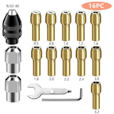 Mandrino a pinza KZQ da 16 pezzi, compatibile con accessori per utensili da tornitura, mandrino a cambio rapido di ricambio da 0,8 mm a 3,2 mm 4486, dado metallico di ricambio per pinza in ottone 4485 (1/4)