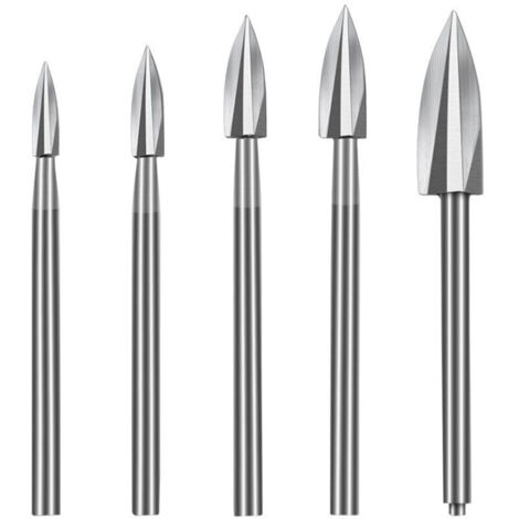 Set di punte per intaglio del legno KZQ, 5 punte per intaglio del legno con gambo da 1/8 di pollice per intaglio fai da te, incisione, levigatura e foratura (1/4)