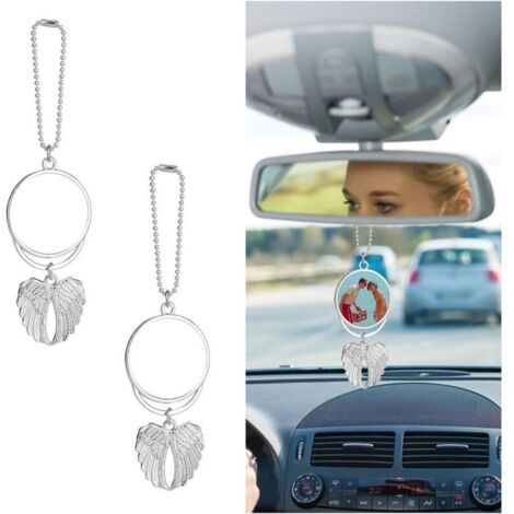 KZQ 2 pezzi Decorazione specchietto retrovisore auto Accessori interni Ciondolo decorativo con ali d'angelo carine (argento) (1/4)