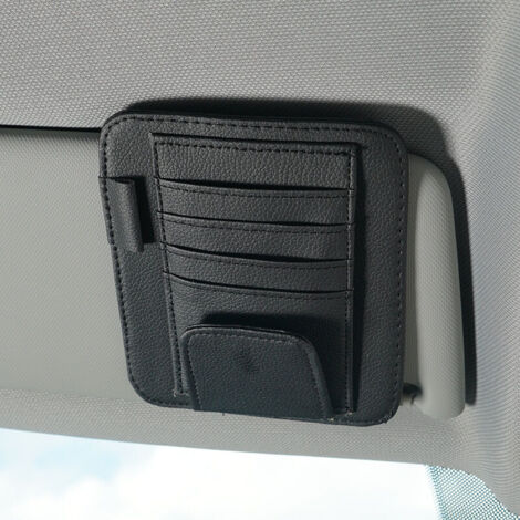 JNNJ Organizzatore per Alette Parasole e Auto, Accessori Interni per Cerniere con Porta Occhiali in Pelle (Nero