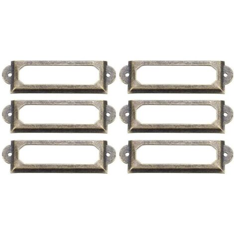 KZQ Confezione da 10 porta etichette retrò in bronzo anticato, struttura in metallo, porta targhette vintage, porta tessere identificative per mobili, cassetti, armadi, schedari (70 x 33 mm) (1/4)