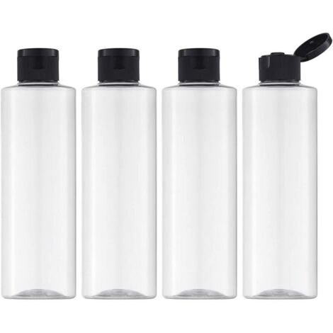 KZQ 200 ml Flacone vuoto con tappo a scatto (confezione da 4), flacone da viaggio ricaricabile con imbuto (trasparente) (1/4)