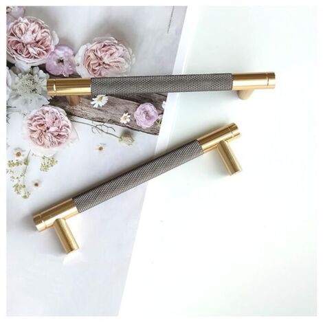 KZQ, confezione da 10 maniglie moderne per mobili color oro, interasse fori 128 mm, maniglie per ante da cucina, maniglie vintage per mobili da cucina, cassettiere, guardaroba (grigio dorato) (1/4)