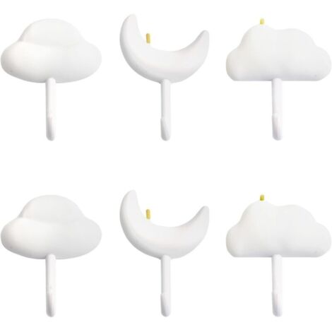 KZQ Confezione da 6 ganci decorativi a forma di stella e nuvola, adesivi per soggiorno, camera da letto, cameretta dei bambini e cameretta dei bambini. (1/4)