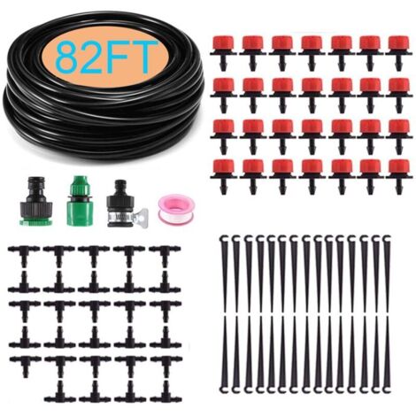 Kit di irrigazione a goccia da giardino KZQ, sistema di irrigazione a microflusso con tubo flessibile, kit di irrigazione a goccia automatica da 25 m per aiuole, giardini, prato (1/4)