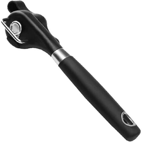 Apriscatole di sicurezza manuali KZQ, in acciaio inox, con manico singolo e taglia-coperchio con apertura laterale (nero, 22 x 6 x 4 cm) (1/4)