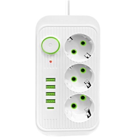 Ciabatta multipresa da parete KZQ con 3 prese e 4 USB con 1 USB C, ciabatta elettrica 8 in 1, ciabatta multipresa per casa e ufficio, nera (17,28,63,8 cm)