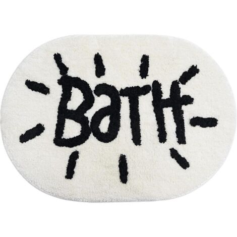 Tappetino da bagno bianco e ovale KZQ, grazioso tappetino da bagno piccolo per il bagno, arredamento da bagno in bianco e nero (1/4)