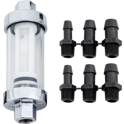 Filtro carburante universale KZQ con interfaccia da 1/4", 3/8" e 5/16", filtro carburante di ricambio in vetro, alloggiamento cromato impermeabile, per motociclette e ATV (1/4)