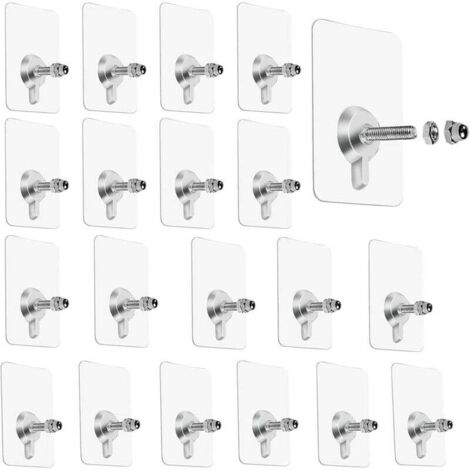 KZQ Confezione da 20 ganci autoadesivi a vite, ganci autoadesivi a vite, ganci a vite trasparenti, ganci autoadesivi rimovibili da parete, per cucina, bagno, camera da letto, soggiorno (1/4)