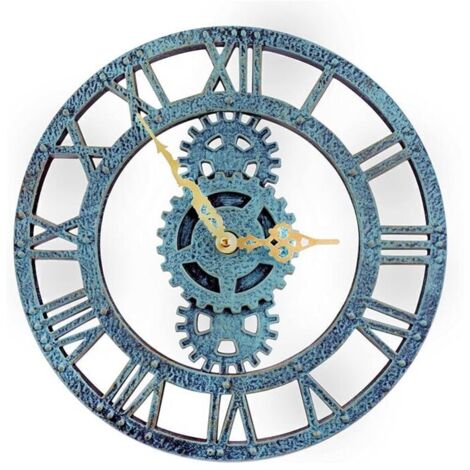 Orologio da parete per esterni KZQ, orologio da giardino retrò impermeabile da 30 cm per cucina, soggiorno, orologio da parete industriale 3D - (verde)