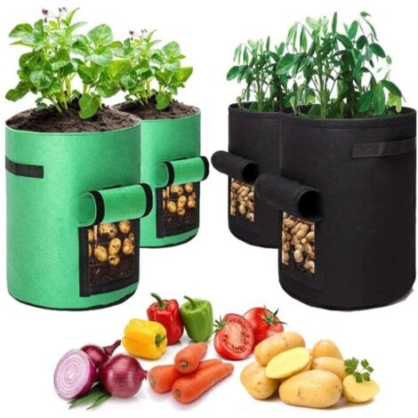 Sacco per piantagione in geotessile KZQ, 4 sacchi per piantagione di patate (2 pezzi 3540 cm, 2 pezzi 3035 cm), vaso per patate con finestra, per piantare patate, pomodori