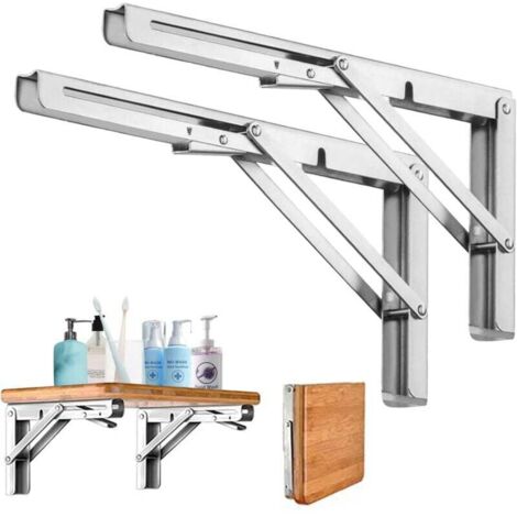 Staffa per mensola pieghevole KZQ 300 mm, 2 pezzi, staffa per mensola pieghevole in acciaio inossidabile, staffa per mensola da parete pieghevole con viti di fissaggio per garage, cucina, giardino (1/4)