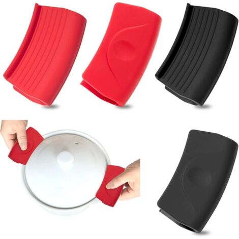 KZQ 2 paia di impugnature in silicone per pentole, resistenti alle scottature, nere e rosse (1/4)