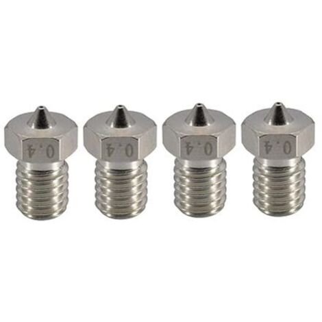 Set di ugelli per stampante 3D KZQ in acciaio temprato - resistente all'usura - filettatura M6 - 0,4 mm - per estrusore V6 Hotend Titan Aero - Prusa I3 MK3 MK3S Stampante 3D Anycubic I3 Mega (4 x 0,4 (1/4)