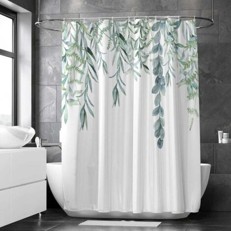 Tenda Da Doccia Corta Tropicale – Albero Di Cocco E Tartaruga – Poliestere Blu/Verde – 90x180 Cm Con Ganci