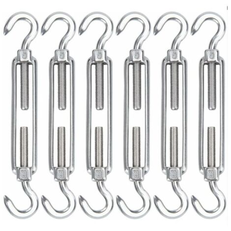 Tenditore per cavi in acciaio inossidabile KZQ M5, confezione da 6 tenditori e ganci per cavi metallici, tenditore e ganci regolabili per impieghi gravosi per stendibiancheria con cavo metallico, rete (1/4)