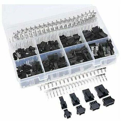 Kit assortimento connettori maschio e femmina JST-SM - 560 pezzi - Connettore maschio e femmina in plastica nera da 2,5 mm, 2, 3, 4 e 5 pin con terminali a crimpare
