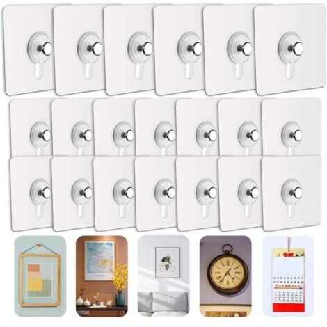 Confezione da 20 ganci adesivi per quadri senza foratura, ganci adesivi per cornici per appendere cornici, decorazioni da parete, decorativi, senza foro (1/4)