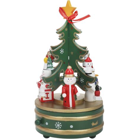 Carillon natalizio fai da te Vtizikl, decorazione da tavolo musicale rotante a carica manuale per albero di Natale in legno - Suona "Astro del ciel" (verde) (1/5)